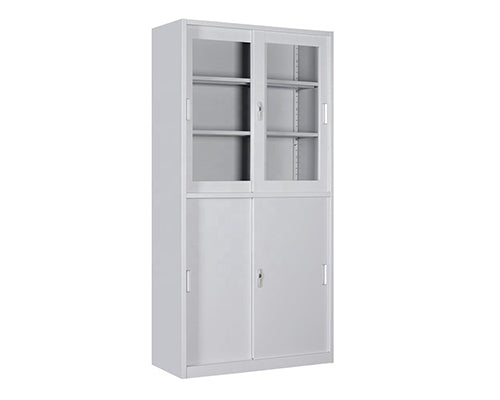 4-Door Steel Office Filing Cabinet with Glass Top | Sliding Door Storage Cabinet FC-G6