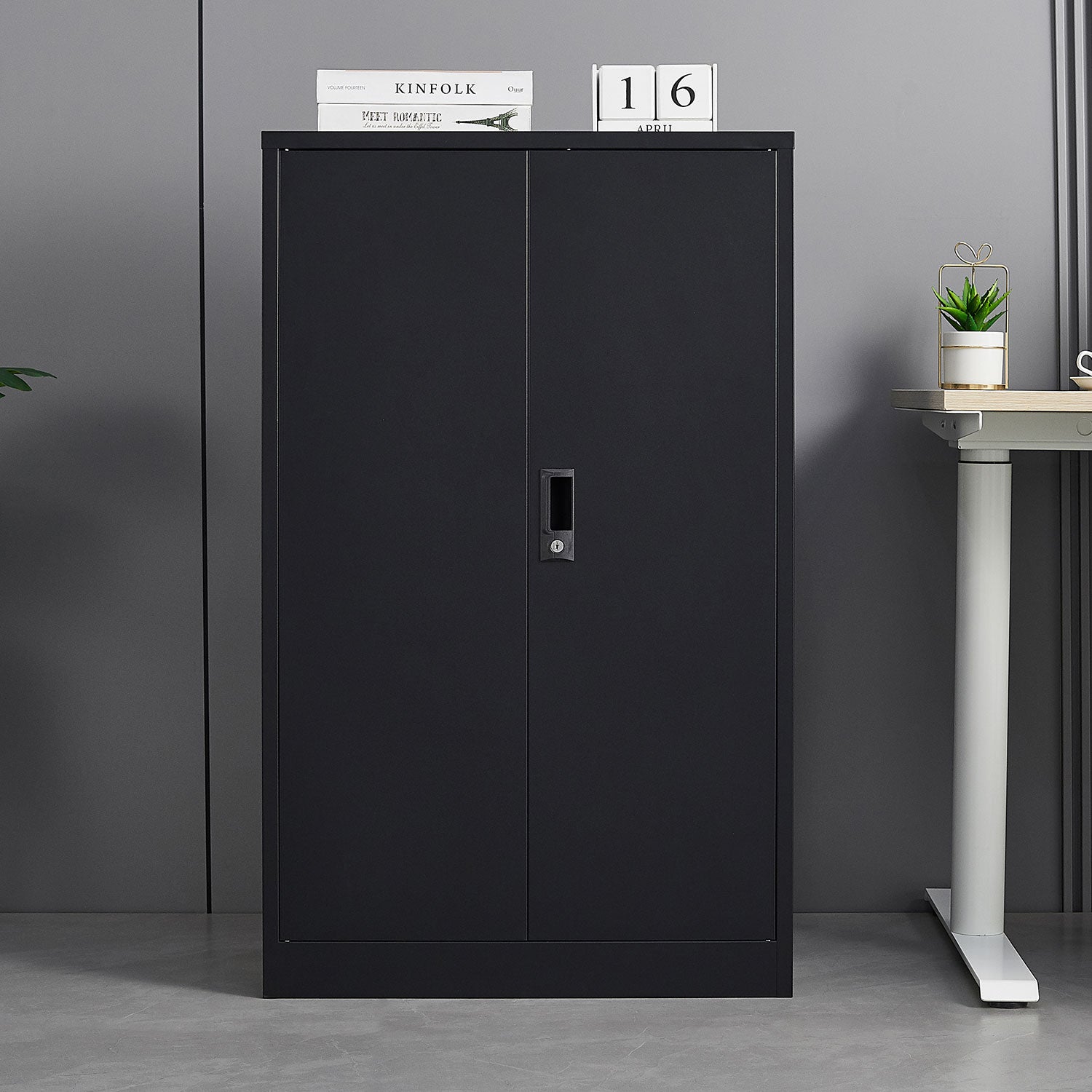 Black Metal Folding Storage Cabinet with Locking Doors – Adjustable Shelf, Easy Assembly & Lightweight Design