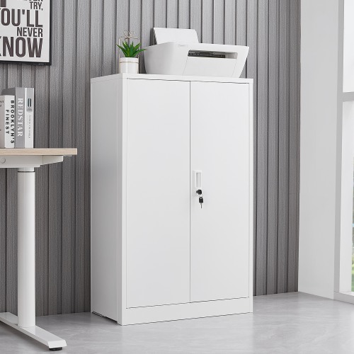 White Metal Folding Storage Cabinet with Locking Doors – Adjustable Shelf, Easy Assembly & Lightweight Design