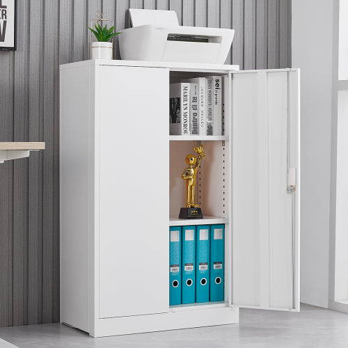 White Metal Folding Storage Cabinet with Locking Doors – Adjustable Shelf, Easy Assembly & Lightweight Design