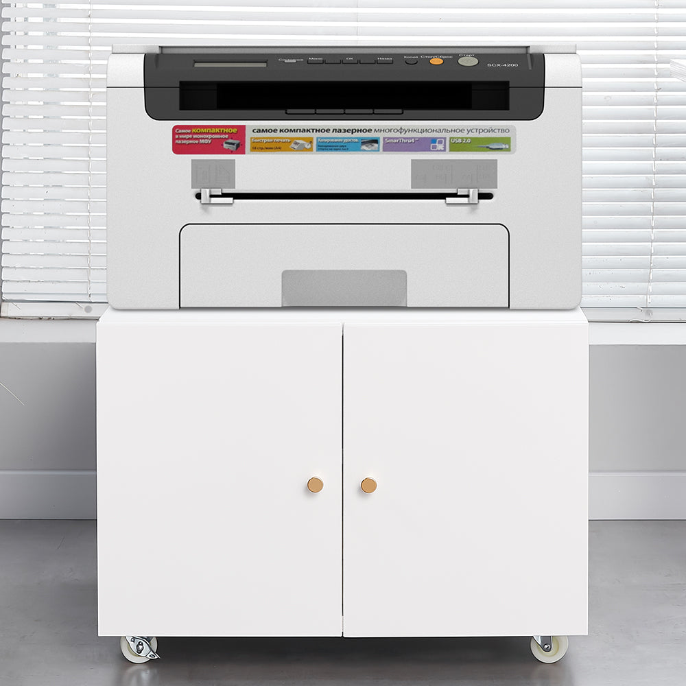 White Rolling Printer Stand with Storage Cabinet, Adjustable Shelf & Door, Mobile File Cabinet on Wheels, Space - Saving for Home Office,Required Assembly
