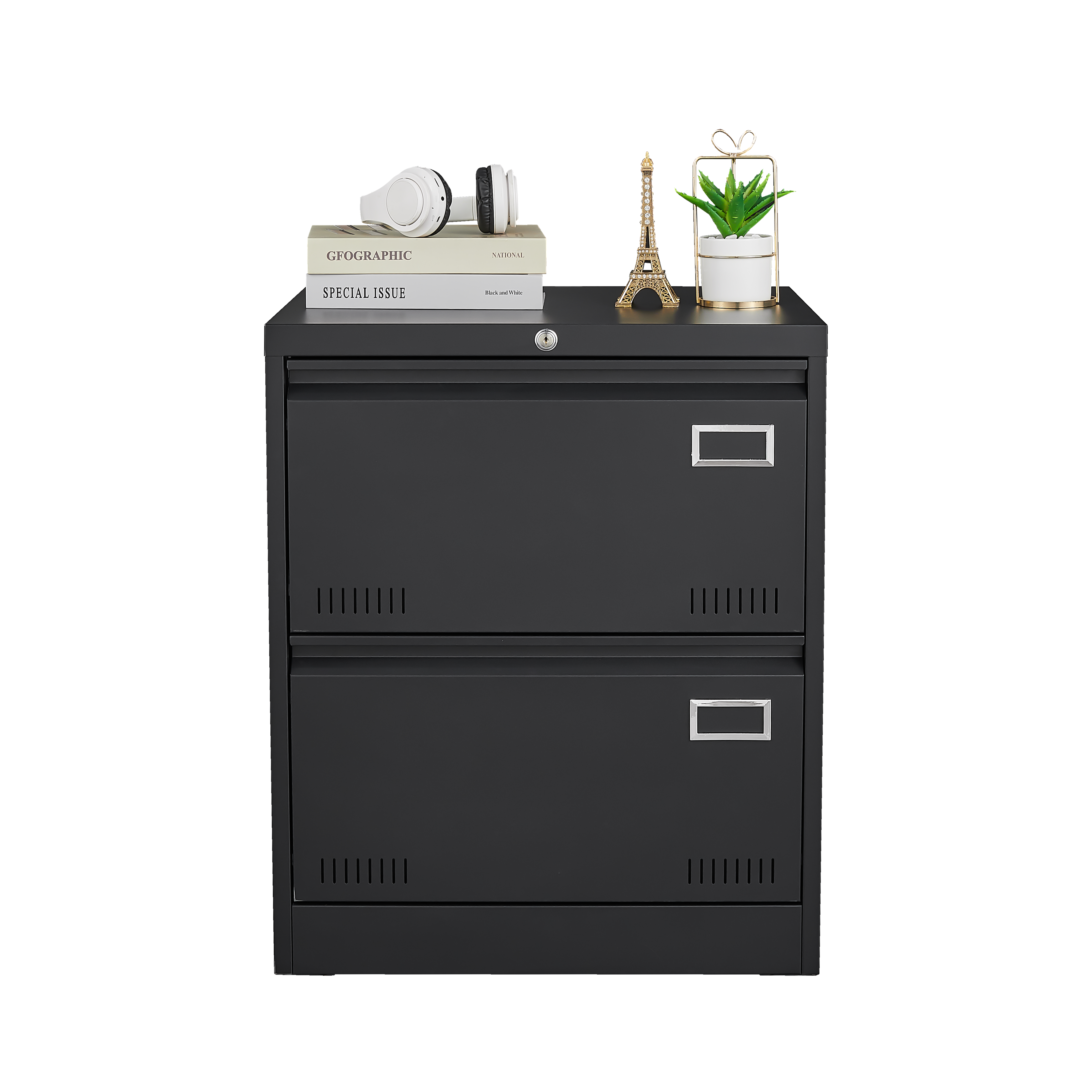 Black 2-Drawer Lateral File Cabinet with Lock β Metal Filing Cabinet for Legal, Letter, A4, F4 Documents, Home & Office Storage