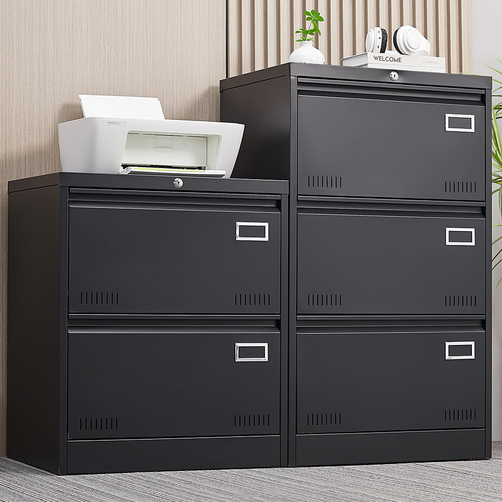 Black 2-Drawer Lateral File Cabinet with Lock β Metal Filing Cabinet for Legal, Letter, A4, F4 Documents, Home & Office Storage