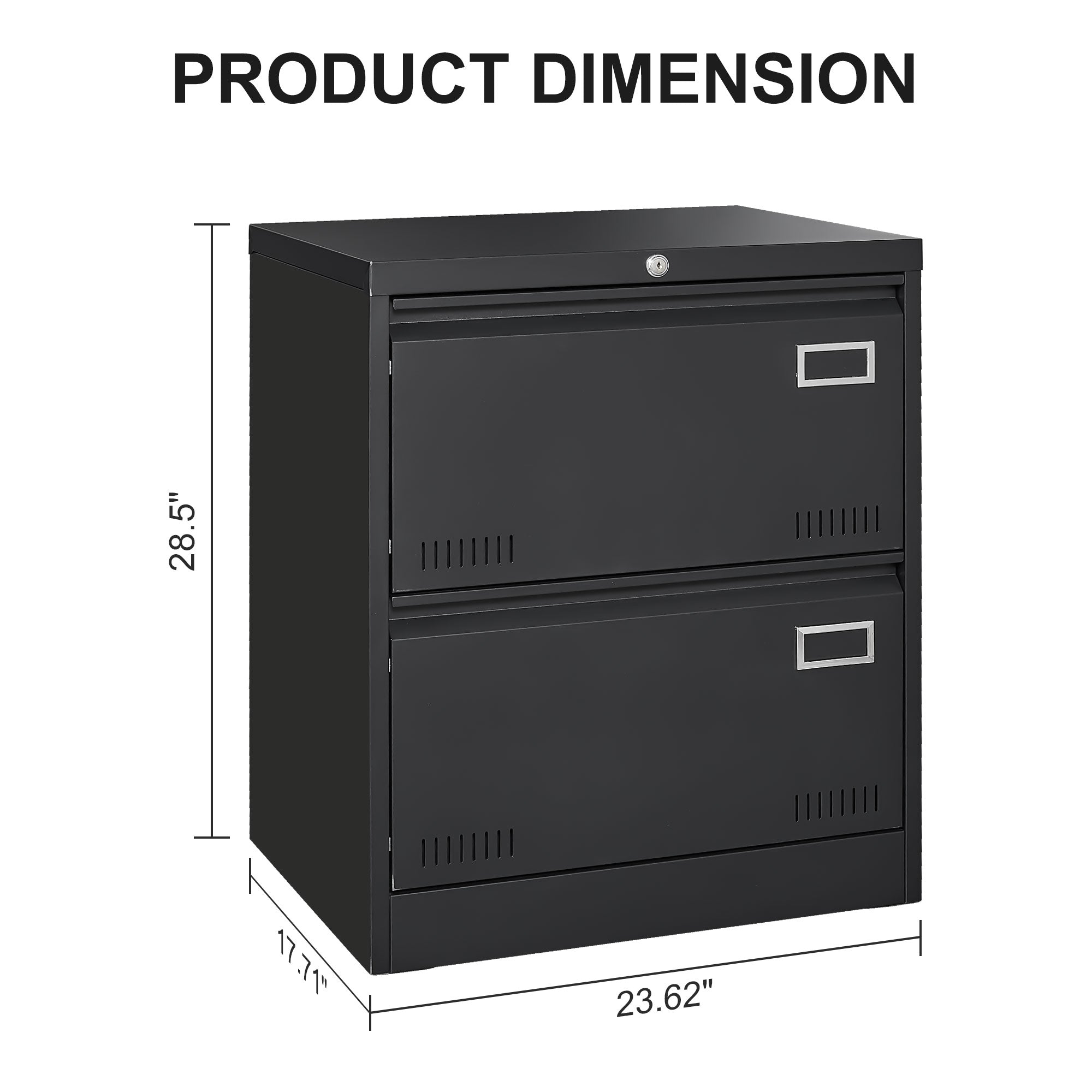 Black 2-Drawer Lateral File Cabinet with Lock β Metal Filing Cabinet for Legal, Letter, A4, F4 Documents, Home & Office Storage