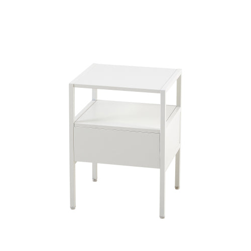 15.75'' Rattan End Table with Drawer – Modern White Nightstand with Metal Legs, Side Table for Living Room or Bedroom