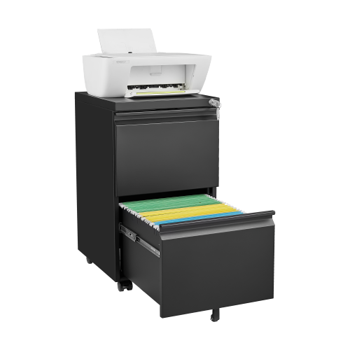 2 Drawer Metal File Cabinet with Lock – Under Desk Rolling Filing Cabinet for Letter, Legal & A4 Files, Mobile Storage for Home Office (Black)