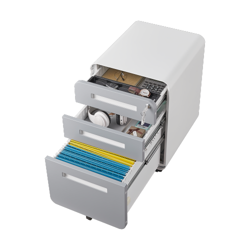 3 Drawer Gray Metal Mobile File Cabinet with Lock – Under Desk Storage for Legal, Letter & A4 Files, 5 Wheel Anti-Tilt Design for Home Office