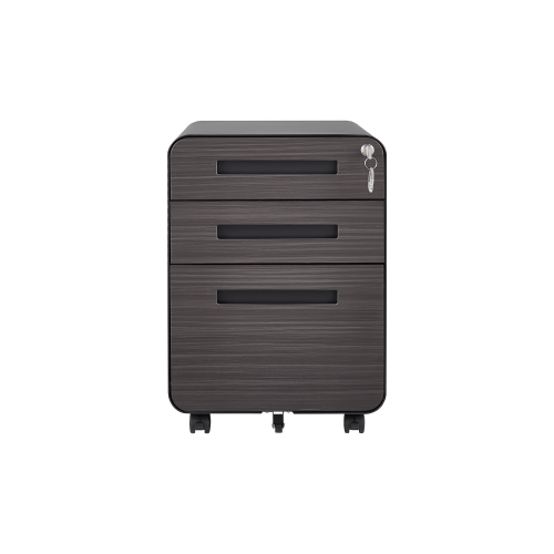 3 Drawer Black Wood Grain Metal Mobile File Cabinet – Under Desk Storage for Legal, Letter & A4 Files, 5 Wheel Anti-Tilt Design for Home Office