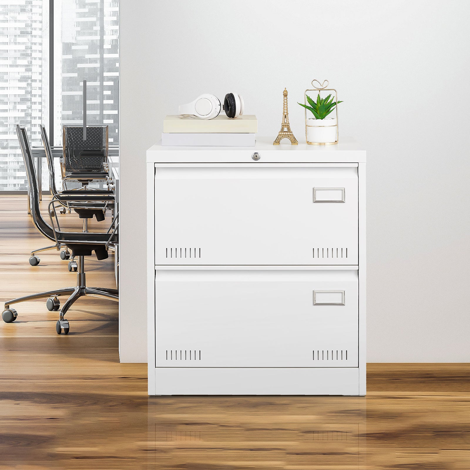 White 2-Drawer Lateral File Cabinet with Lock – Metal Filing Cabinet for Legal, Letter, A4, F4 Documents, Home & Office Storage