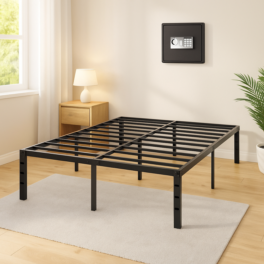 Metal Bed Frame Queen Size – Heavy Duty 14 Inch Platform with Storage