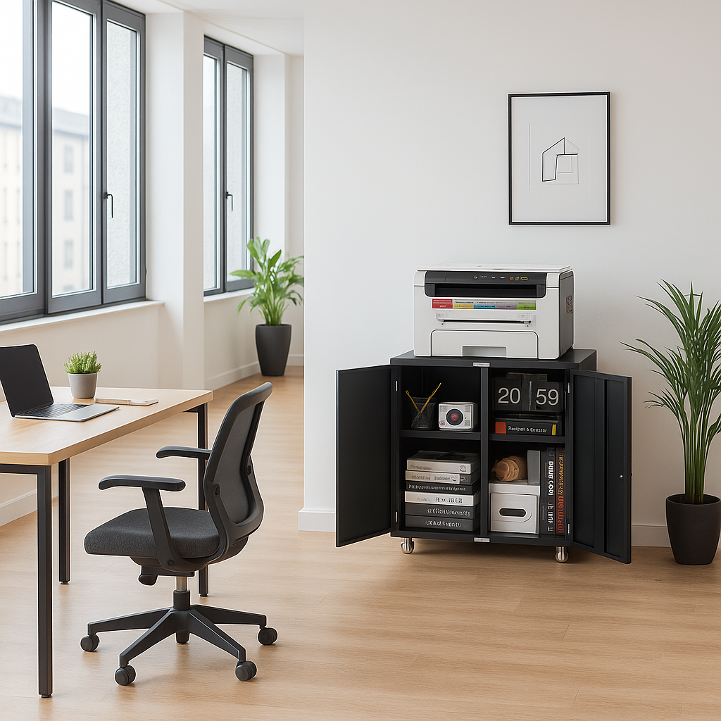 Home Office Printer Stand with Wheels & Filing Cabinet