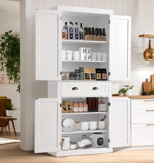 Tall Kitchen Pantry Cabinet – Freestanding Steel Storage Cupboard with Drawer