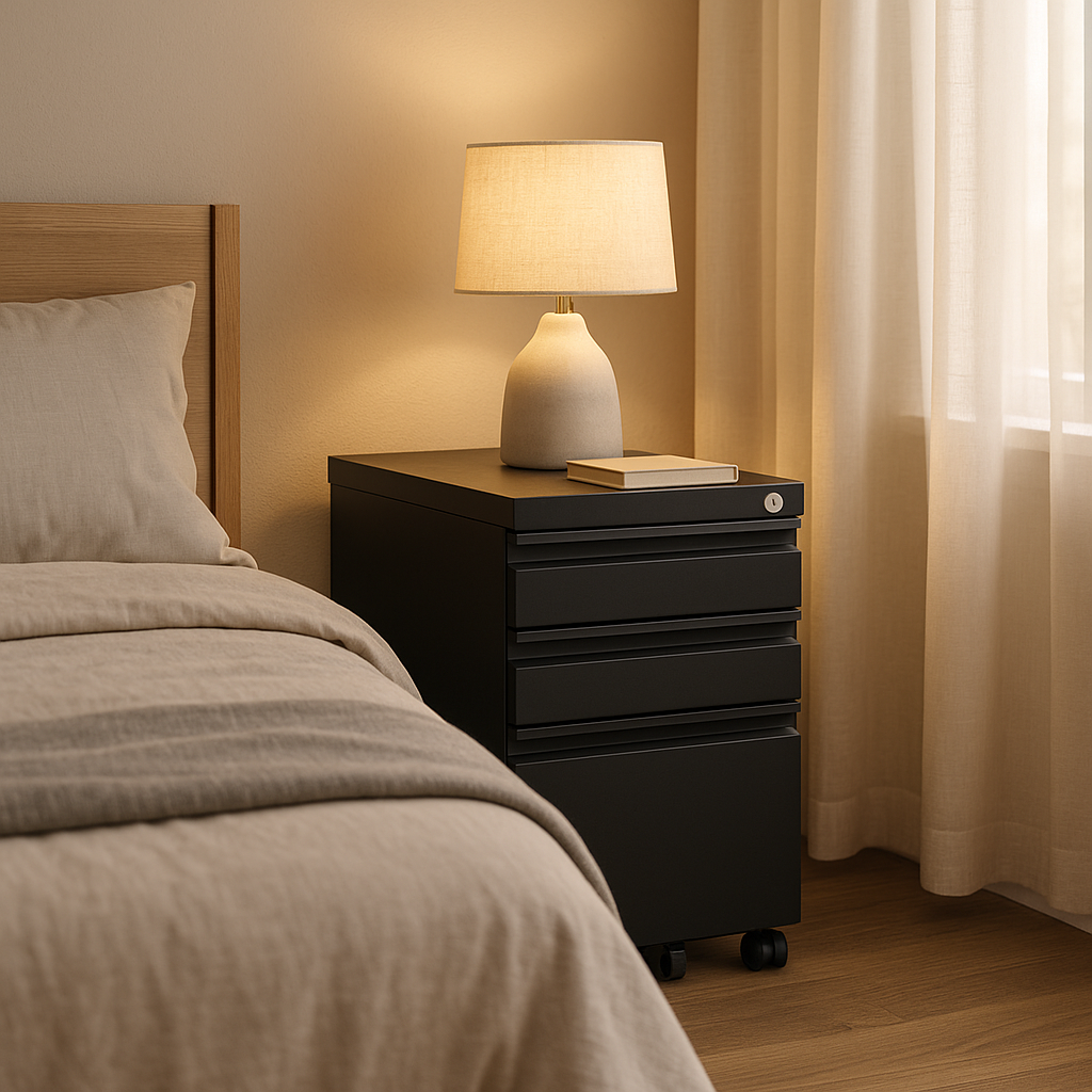 Black 3-Drawer Mobile Filing Cabinet with Lock – Metal Office Storage for Legal/Letter Files