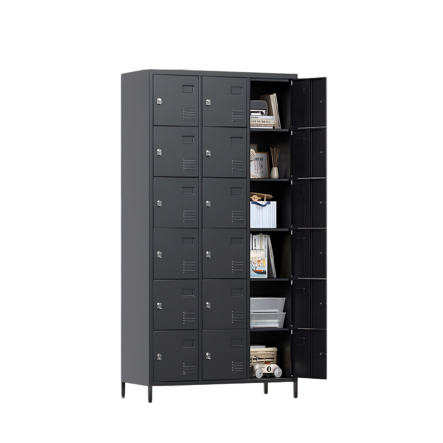 Steel Storage Locker Cabinet – 18-Door Black Metal Locker
