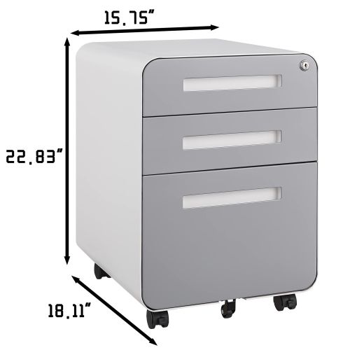 3 Drawer Gray Metal Mobile File Cabinet with Lock – Under Desk Storage for Legal, Letter & A4 Files, 5 Wheel Anti-Tilt Design for Home Office