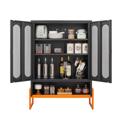 5.9'' High Foot Steel Shoe Cabinet with Double Mesh Doors – Adjustable Shelves, Hollow Base Moisture-Proof Design, Entryway Storage Organizer