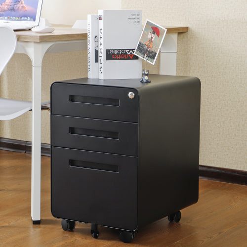 3 Drawer Black Metal Mobile File Cabinet with Lock – Under Desk Storage for Legal, Letter & A4 Files, 5 Wheel Anti-Tilt Design for Home Office