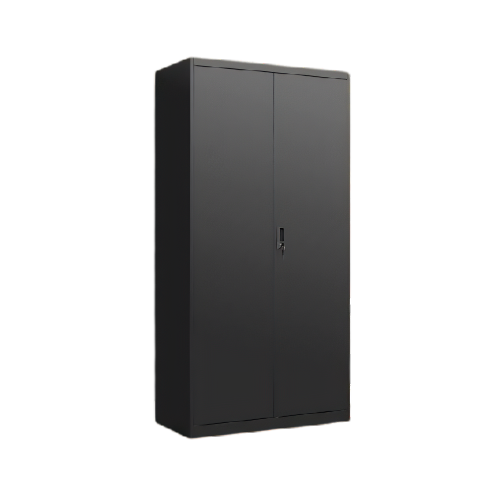 Black Metal Wardrobe with Compartments – Lockable Steel Storage Closet