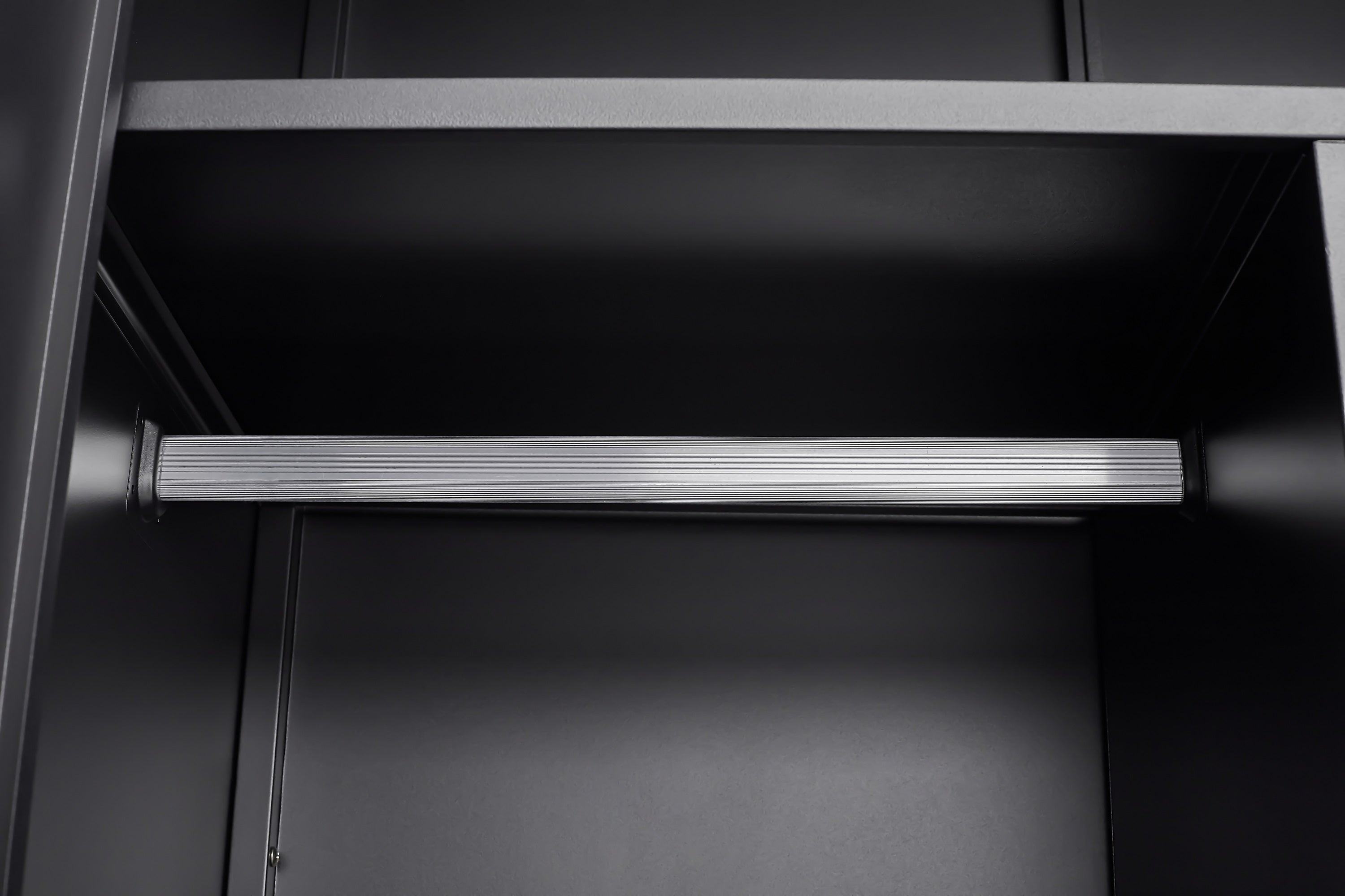 Black Metal Wardrobe with Compartments – Lockable Steel Storage Closet
