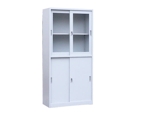4-Door Steel Office Filing Cabinet with Glass Top | Sliding Door Storage Cabinet FC-G6