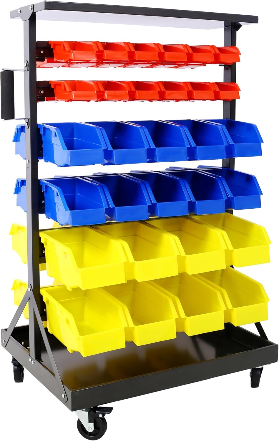 60 Parts Bin Rack – 6-Tier Dual-Sided Rolling Steel Shelf with Mobile Bins