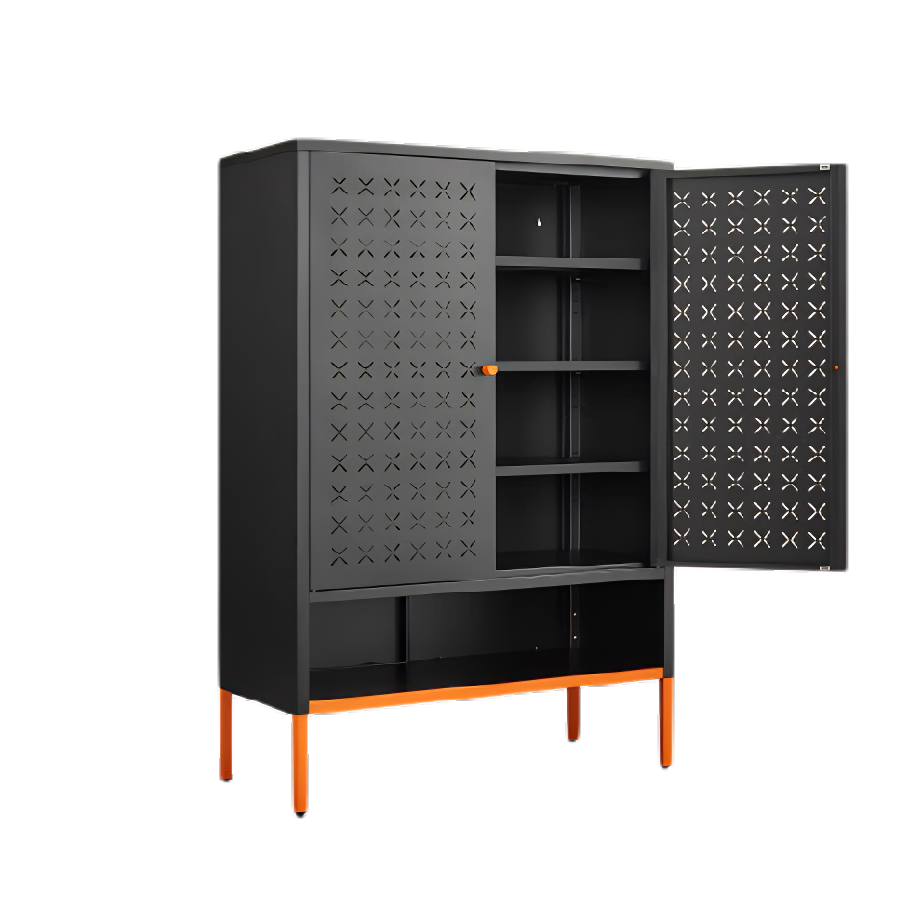 Modern Steel Shoe Cabinet with Double Doors – Black Storage Organizer with Adjustable Shelves & Open Bottom Rack for Entryway or Living Room