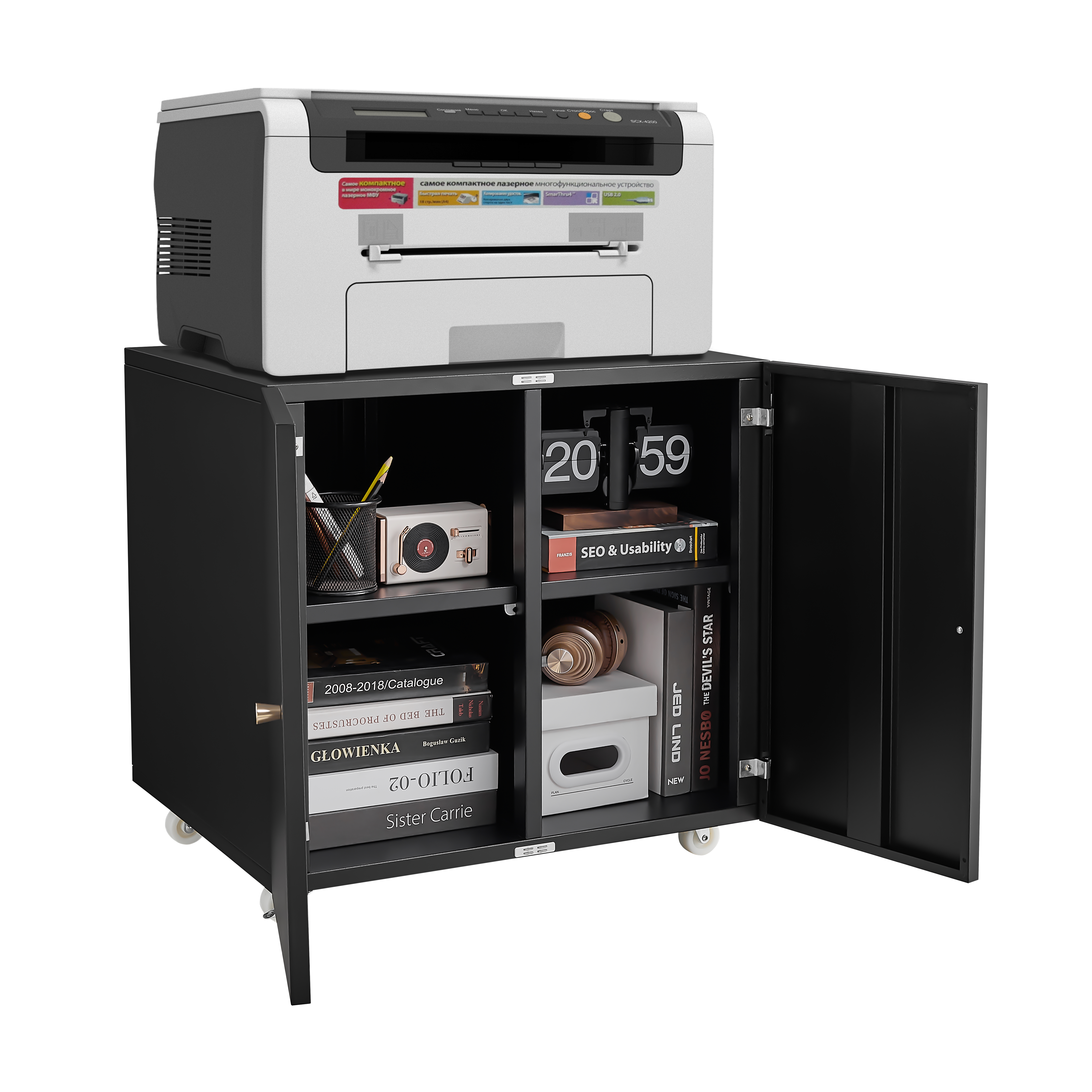 Home Office Printer Stand with Wheels & Filing Cabinet