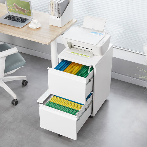 2 Drawer White Metal File Cabinet with Lock – Under Desk Rolling Filing Cabinet for Letter, Legal & A4 Files, Mobile Storage for Home Office