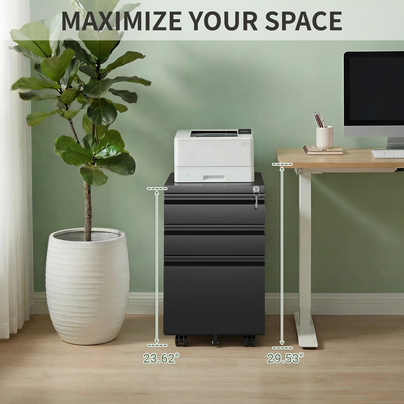 3-Drawer Mobile Metal File Cabinet with Lock