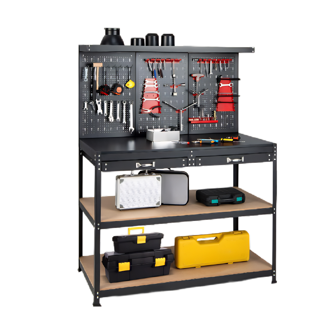 Steel Workbench Tool Storage – 63" Workshop Table with Drawer & Peg Board