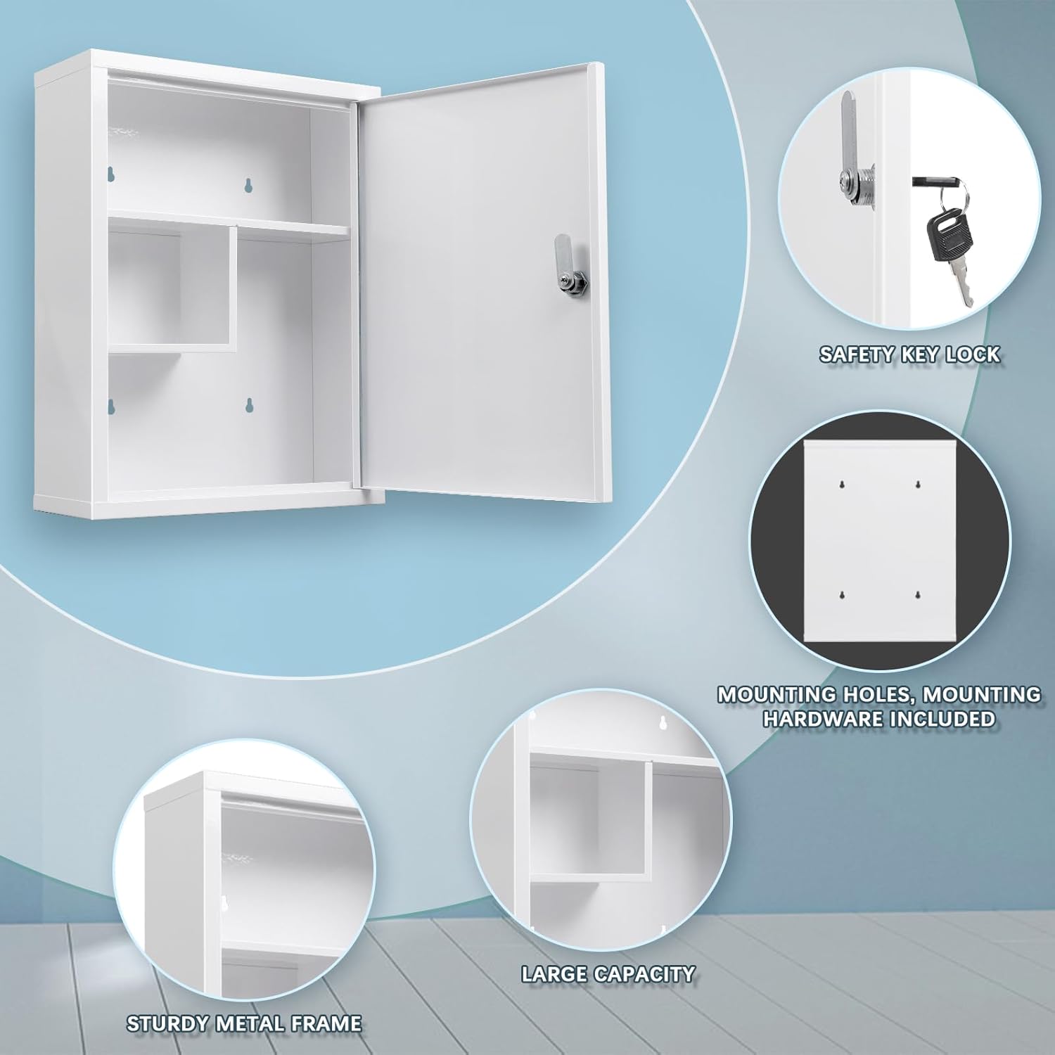 Locking Wall-Mount Medicine Cabinet – Secure Steel First Aid Storage