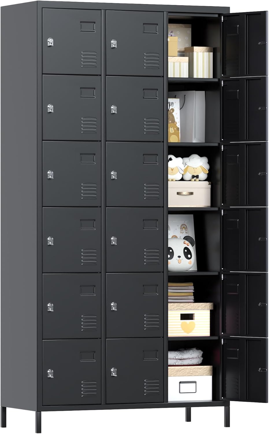 Steel Storage Locker Cabinet – 18-Door Black Metal Locker