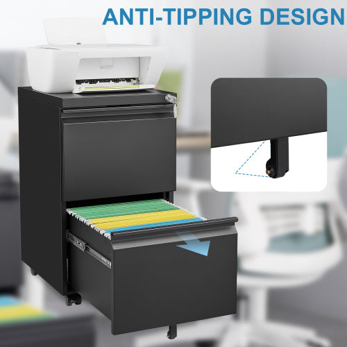 2 Drawer Metal File Cabinet with Lock – Under Desk Rolling Filing Cabinet for Letter, Legal & A4 Files, Mobile Storage for Home Office (Black)