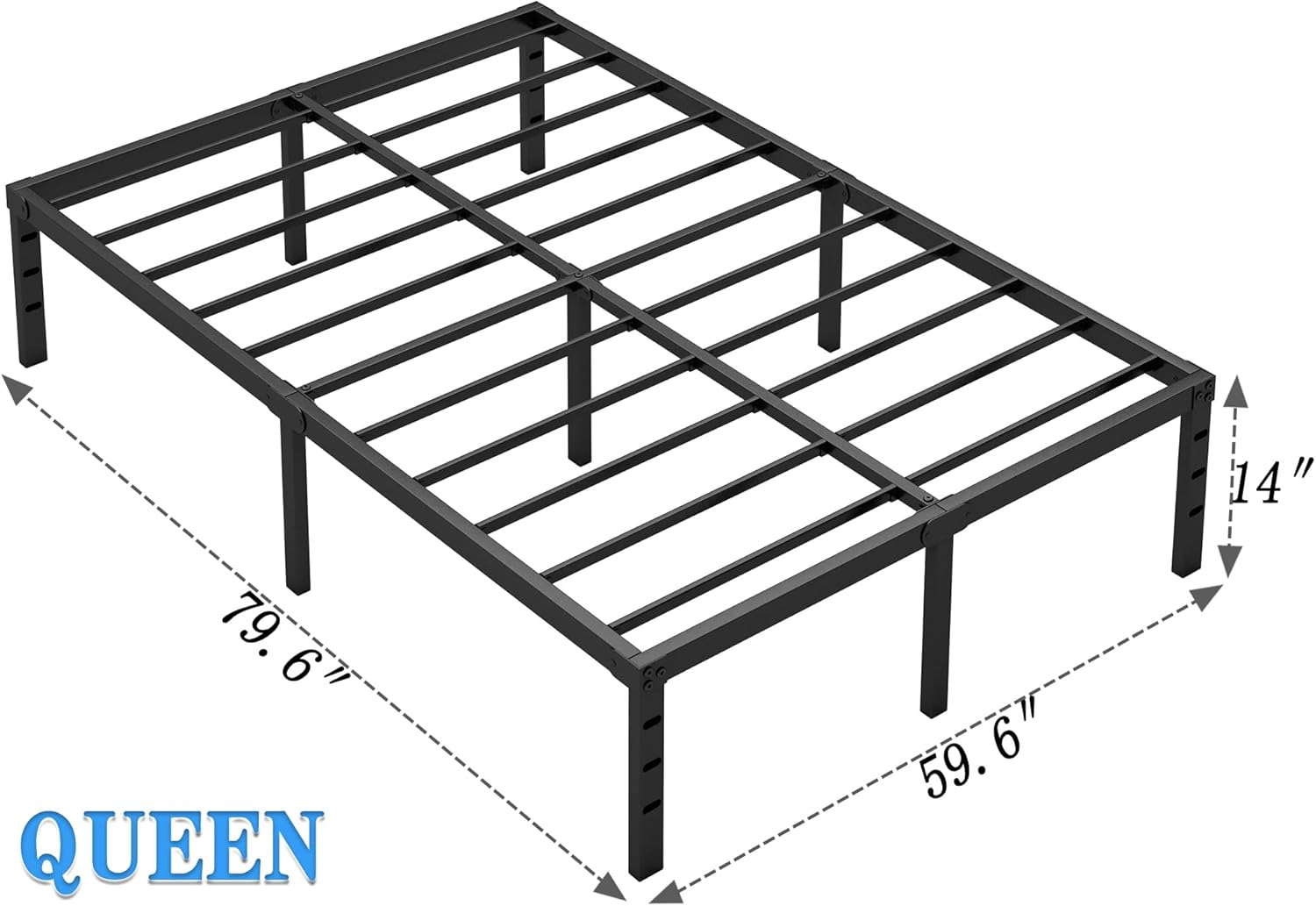 Metal Bed Frame Queen Size – Heavy Duty 14 Inch Platform with Storage