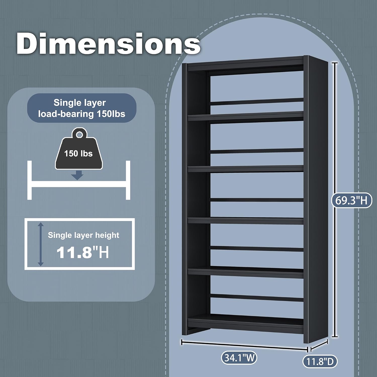 Metal 5-Shelf Bookcase – Heavy Duty Storage for Home, Office & Library