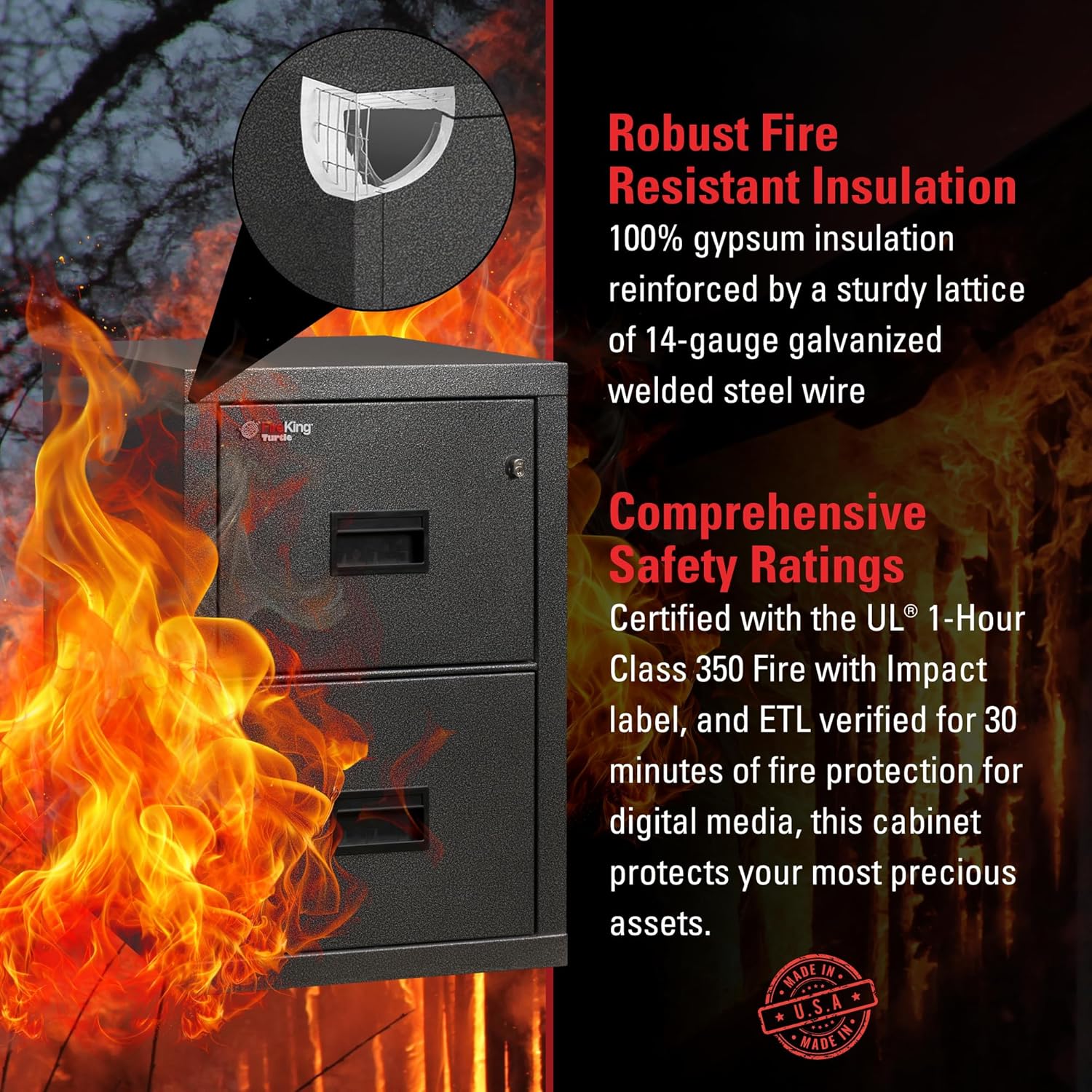 Fireproof 2-Drawer Filing Cabinet – Legal & Letter Safe with Key Lock