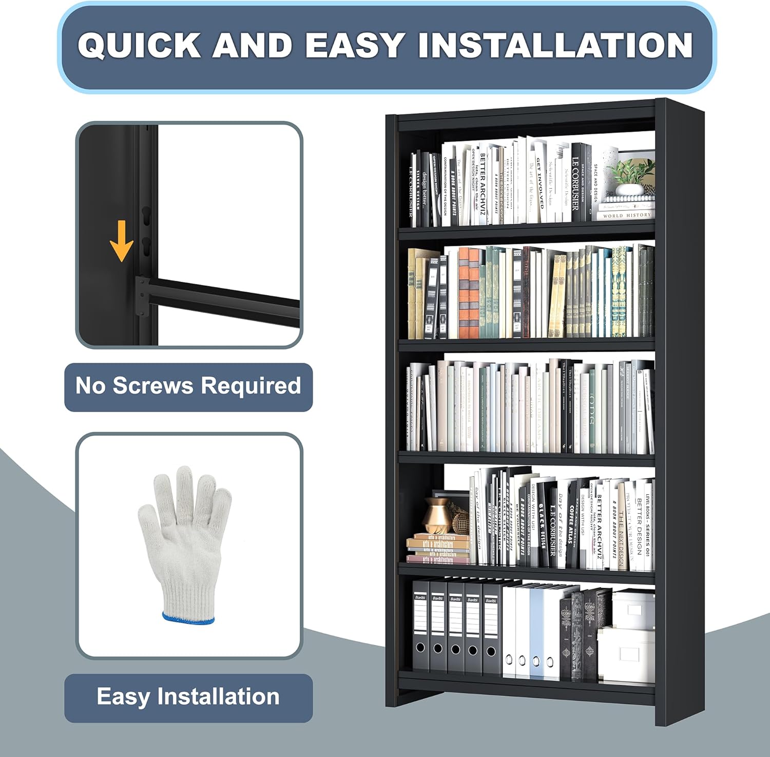 Metal 5-Shelf Bookcase – Heavy Duty Storage for Home, Office & Library