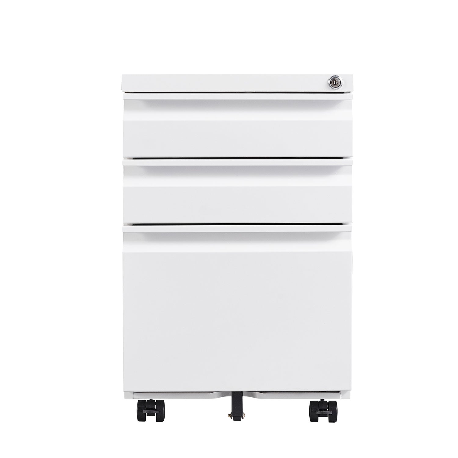 White 3-Drawer Mobile Filing Cabinet with Lock – Office Storage
