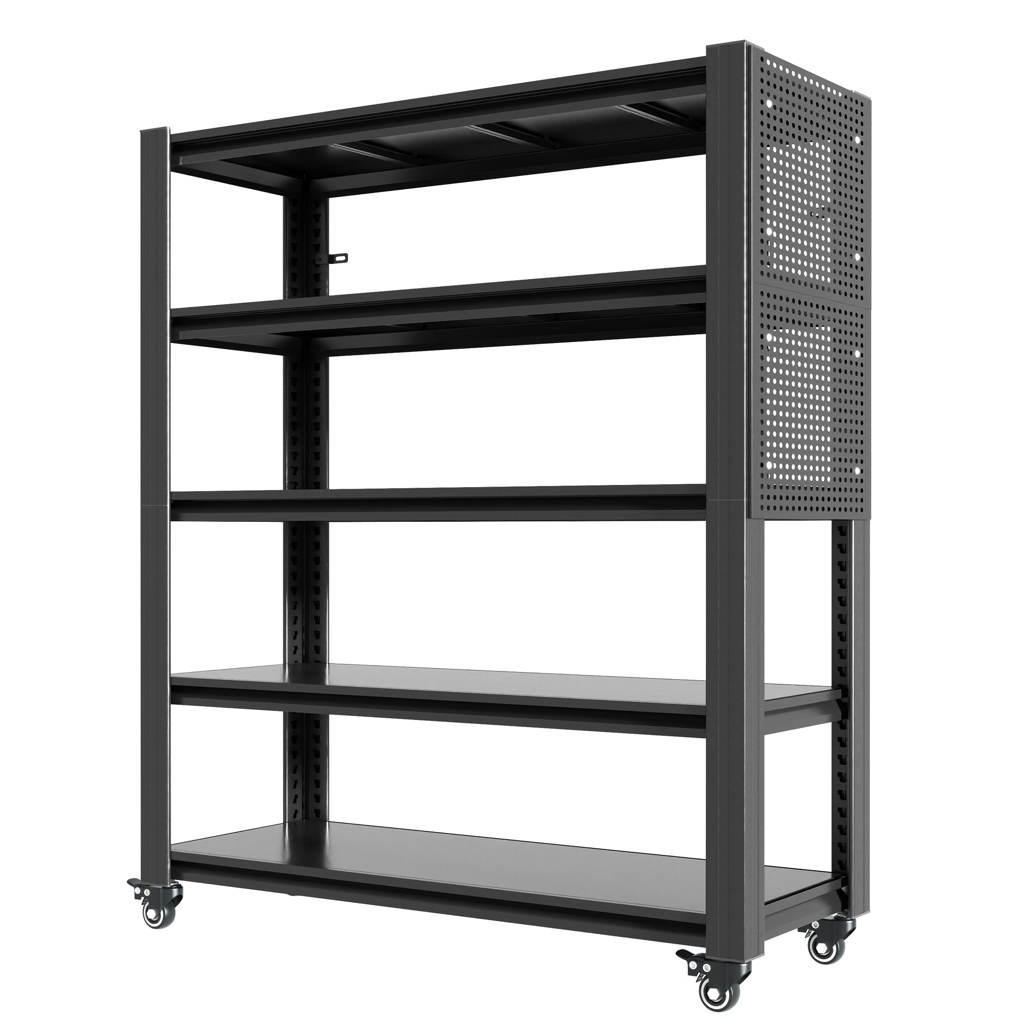 5-Tier Adjustable Heavy-Duty Metal Shelving with Pegboard & Wheels