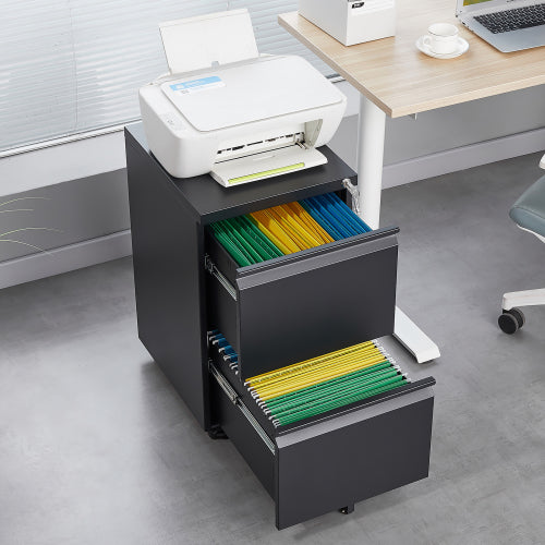 2 Drawer Metal File Cabinet with Lock – Under Desk Rolling Filing Cabinet for Letter, Legal & A4 Files, Mobile Storage for Home Office (Black)