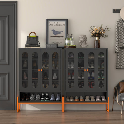 5.9'' High Foot Steel Shoe Cabinet with Double Mesh Doors – Adjustable Shelves, Hollow Base Moisture-Proof Design, Entryway Storage Organizer