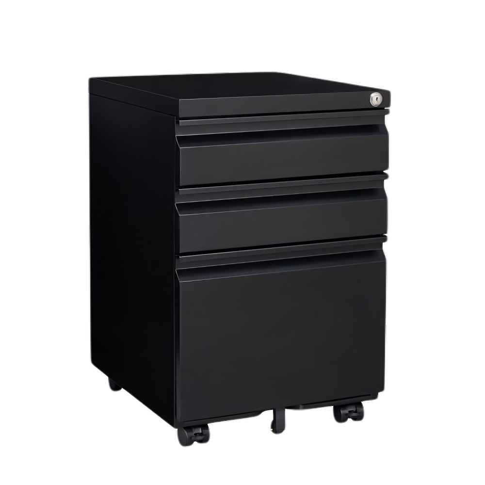 Black 3-Drawer Mobile Filing Cabinet with Lock – Metal Office Storage for Legal/Letter Files