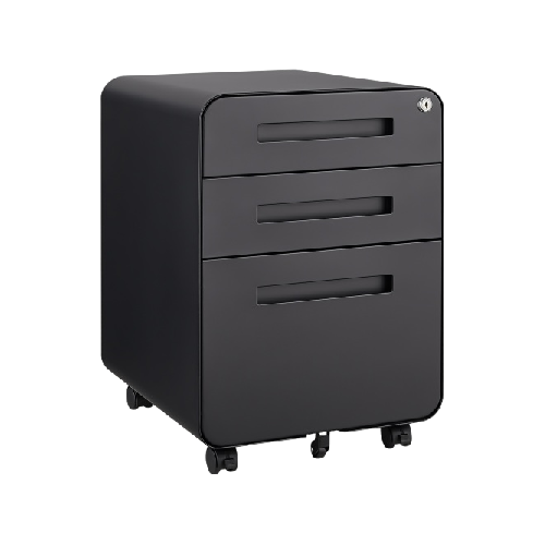 3 Drawer Black Metal Mobile File Cabinet with Lock – Under Desk Storage for Legal, Letter & A4 Files, 5 Wheel Anti-Tilt Design for Home Office