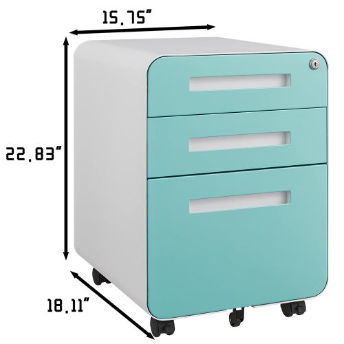 3 Drawer Green Metal Mobile File Cabinet – Under Desk Storage for Legal, Letter & A4 Files, 5 Wheel Anti-Tilt Design for Home Office