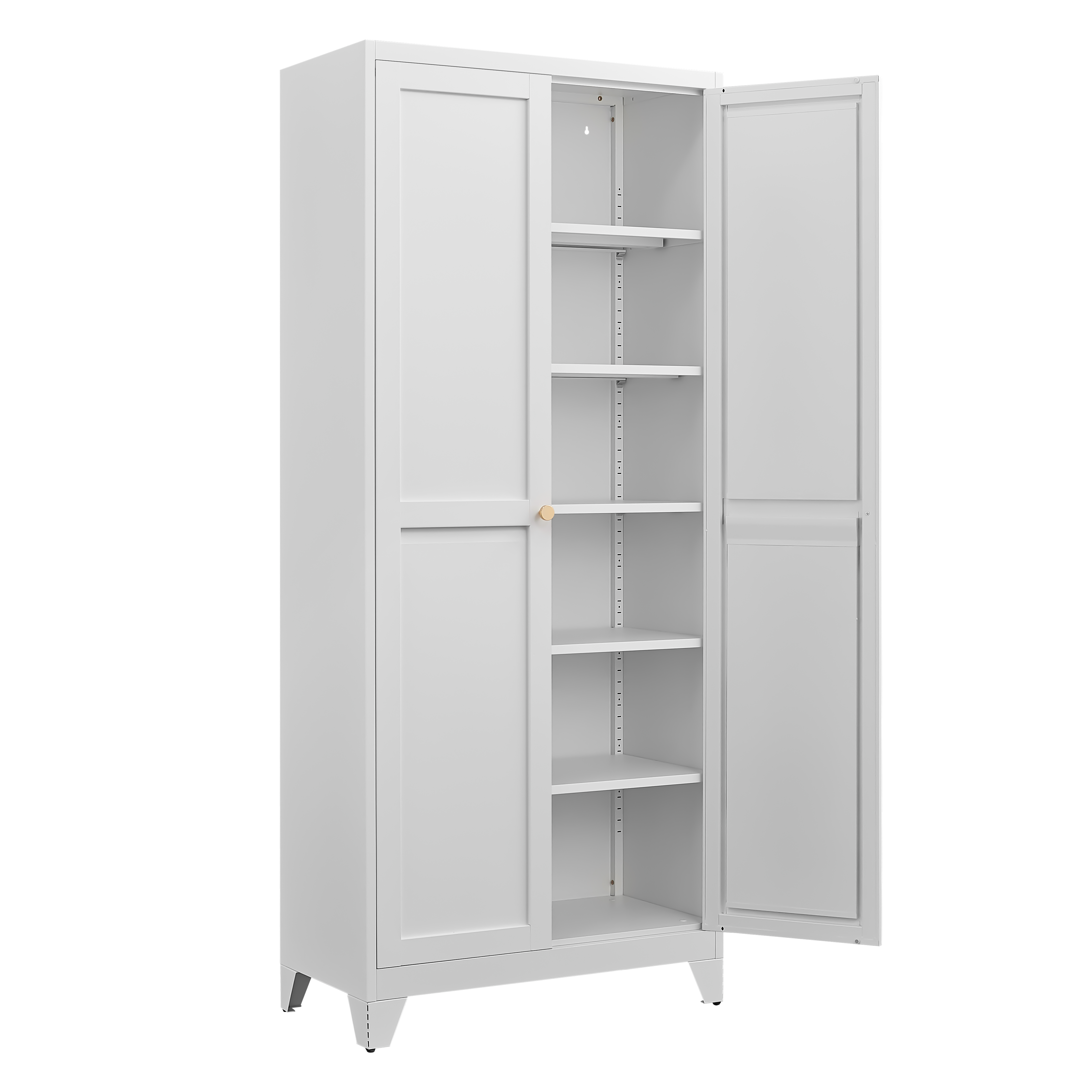 75" White Metal Pantry Cabinet with Adjustable Shelves