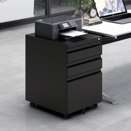 Black 3-Drawer Mobile Filing Cabinet with Lock – Metal Office Storage for Legal/Letter Files