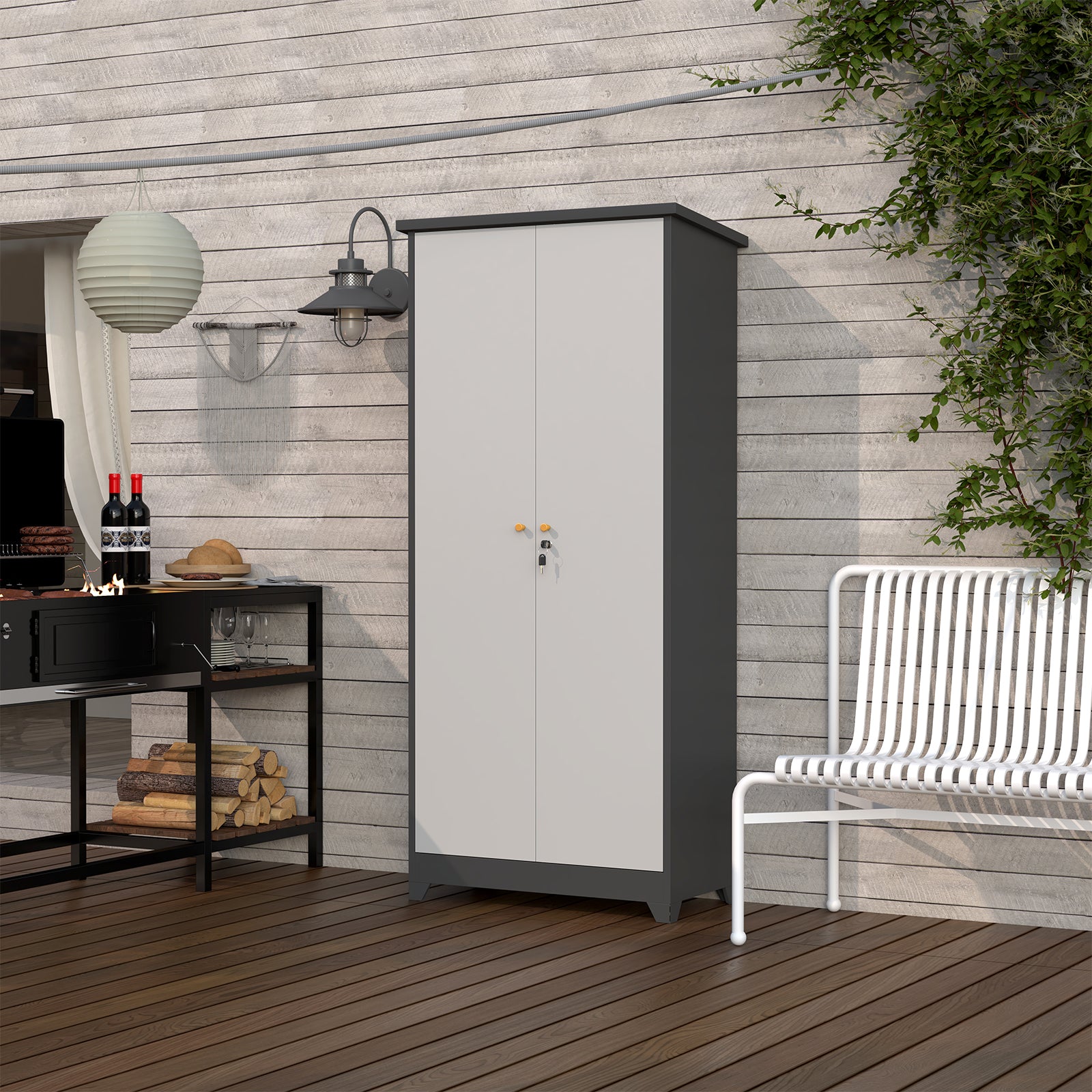 Outdoor Storage Cabinet – Tall Waterproof Garden Cabinet with Shelves