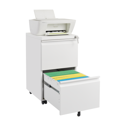 2 Drawer White Metal File Cabinet with Lock – Under Desk Rolling Filing Cabinet for Letter, Legal & A4 Files, Mobile Storage for Home Office