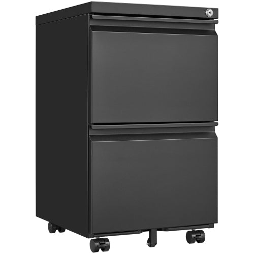 2 Drawer Metal File Cabinet with Lock – Under Desk Rolling Filing Cabinet for Letter, Legal & A4 Files, Mobile Storage for Home Office (Black)