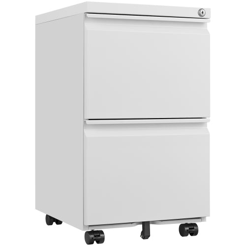 2 Drawer White Metal File Cabinet with Lock – Under Desk Rolling Filing Cabinet for Letter, Legal & A4 Files, Mobile Storage for Home Office